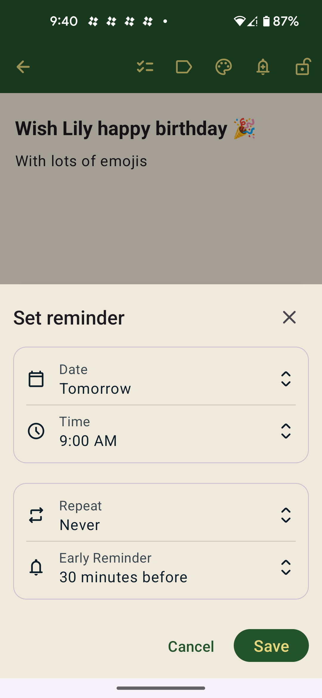 Zoonote reminders preview