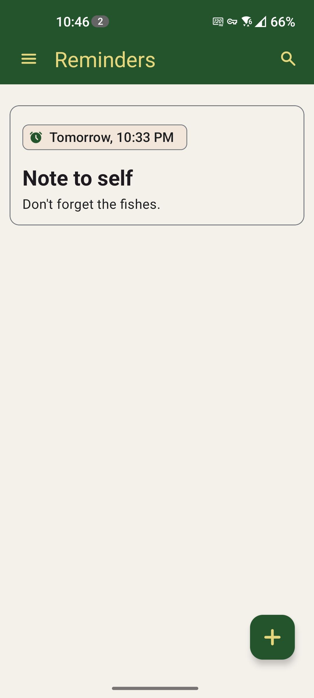 The Reminder screen showing notes that has a reminder set.